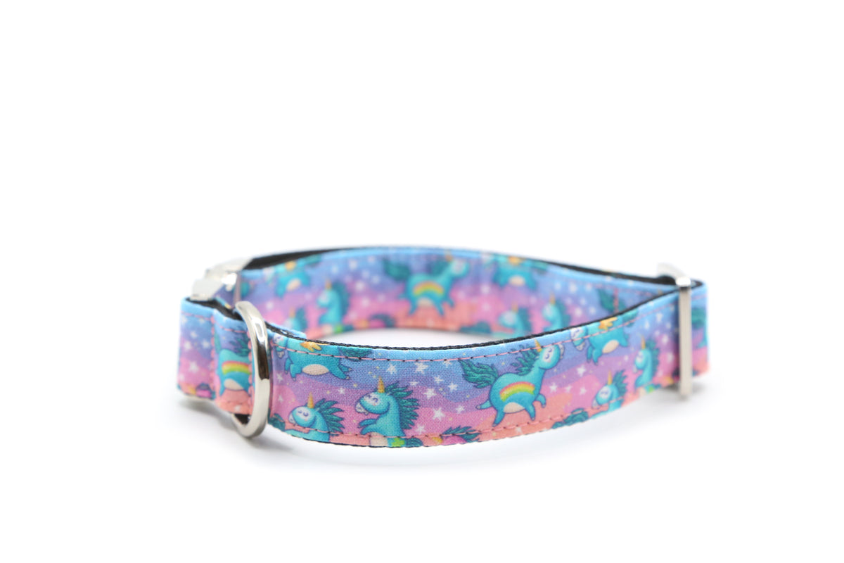 Flying Rainbow Unicorns dog collar