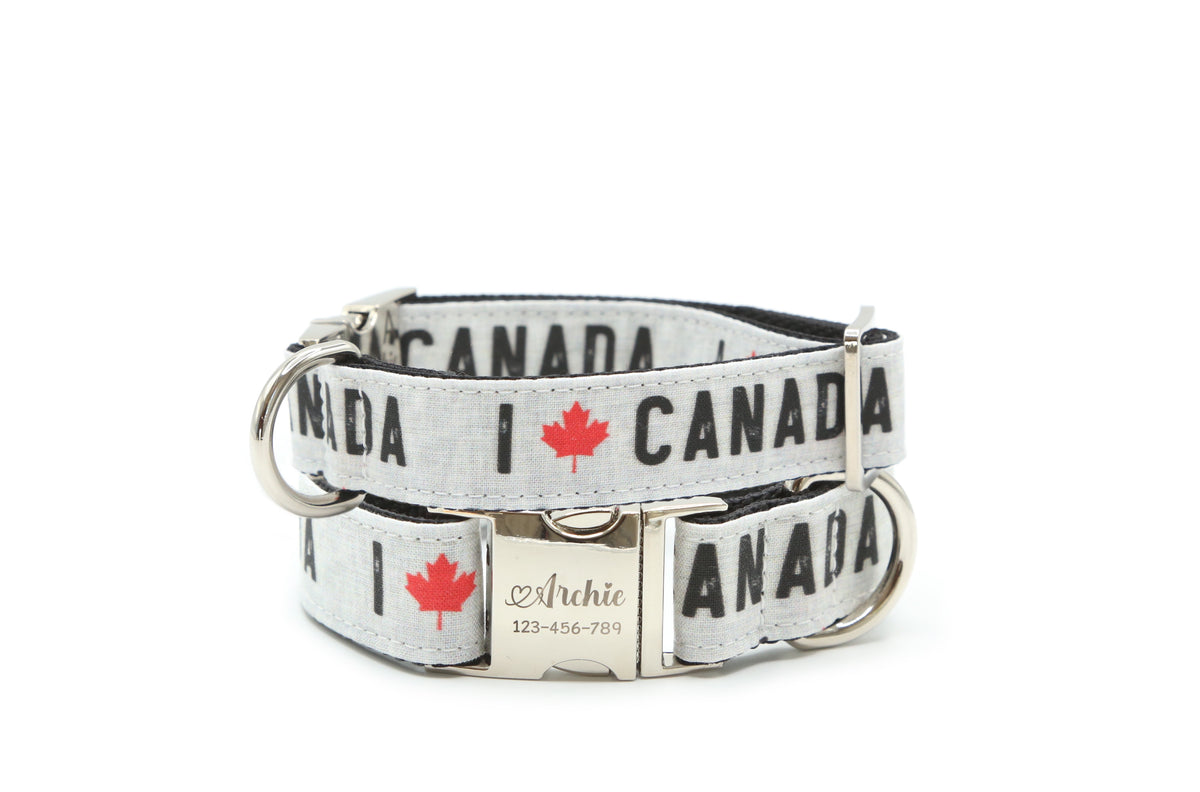 I Love Canada Maple Leaf Patrotic Dog Collar