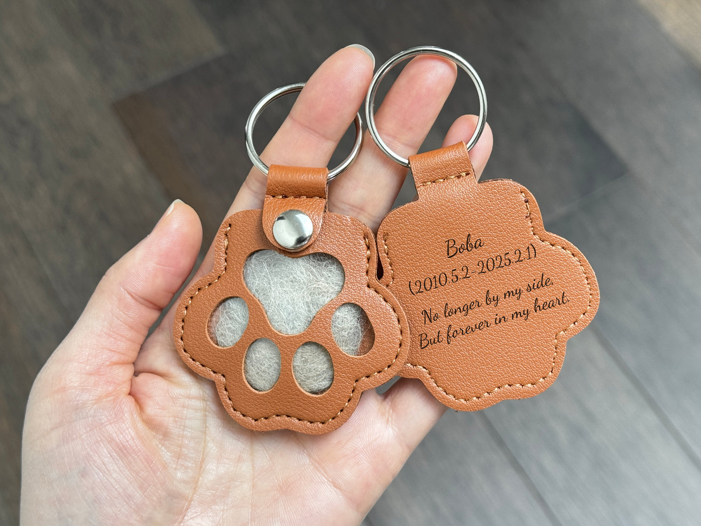 Pet hair memorial keychain charm