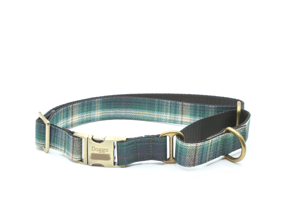 Vintage Green Teal Plaid Dog Collar