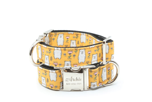 Bear and flower dog collar