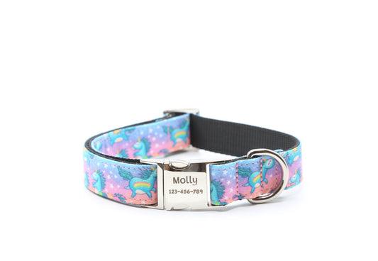 Flying Rainbow Unicorns dog collar