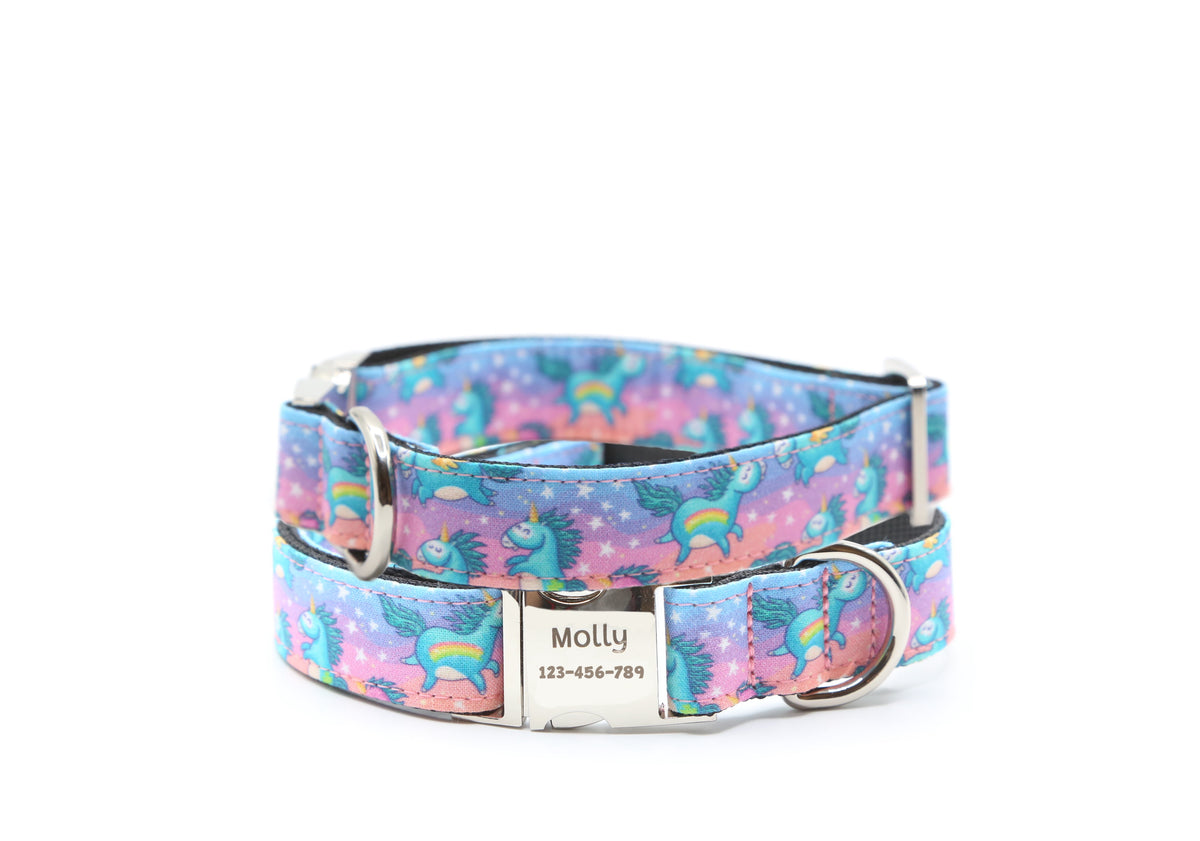 Flying Rainbow Unicorns dog collar