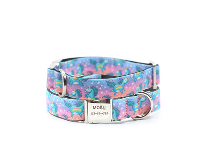 Flying Rainbow Unicorns dog collar