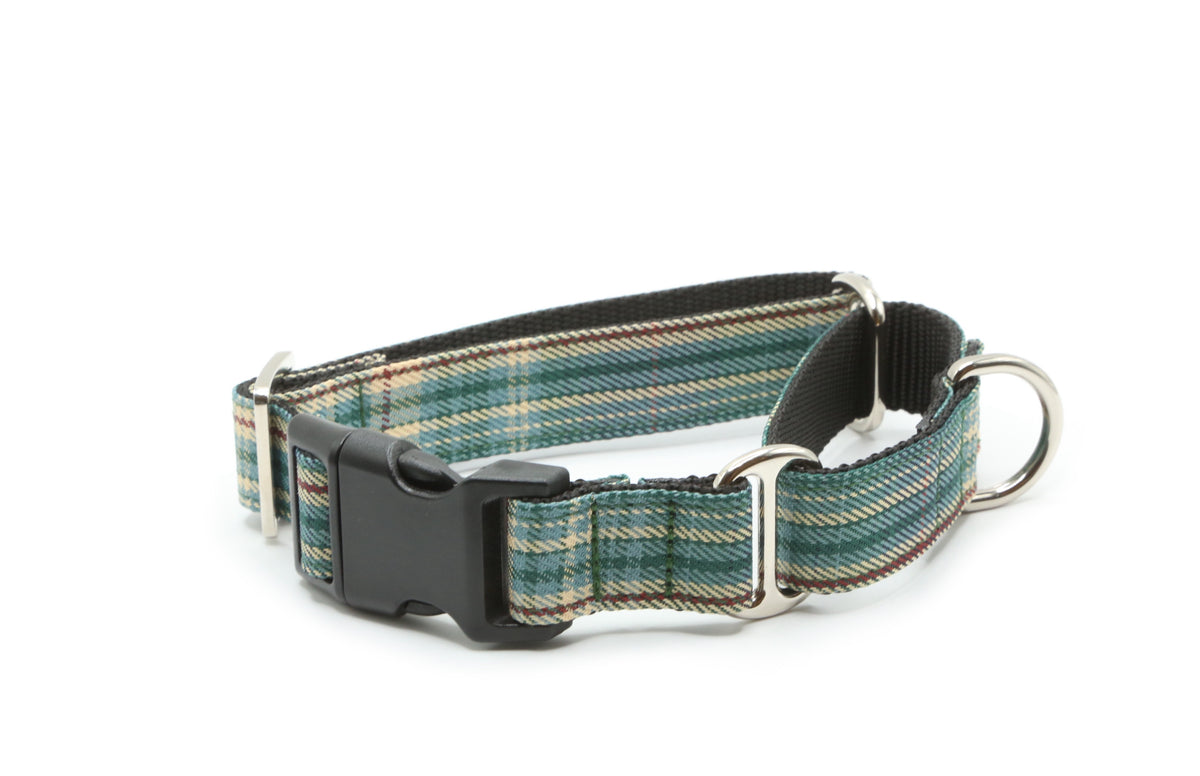 Vintage Green Teal Plaid Dog Collar
