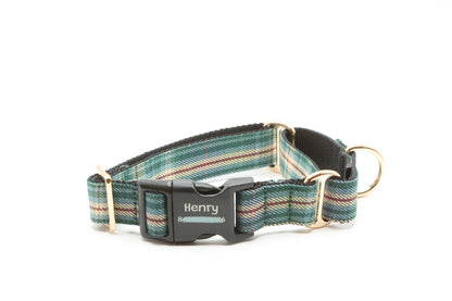 Vintage Green Teal Plaid Dog Collar