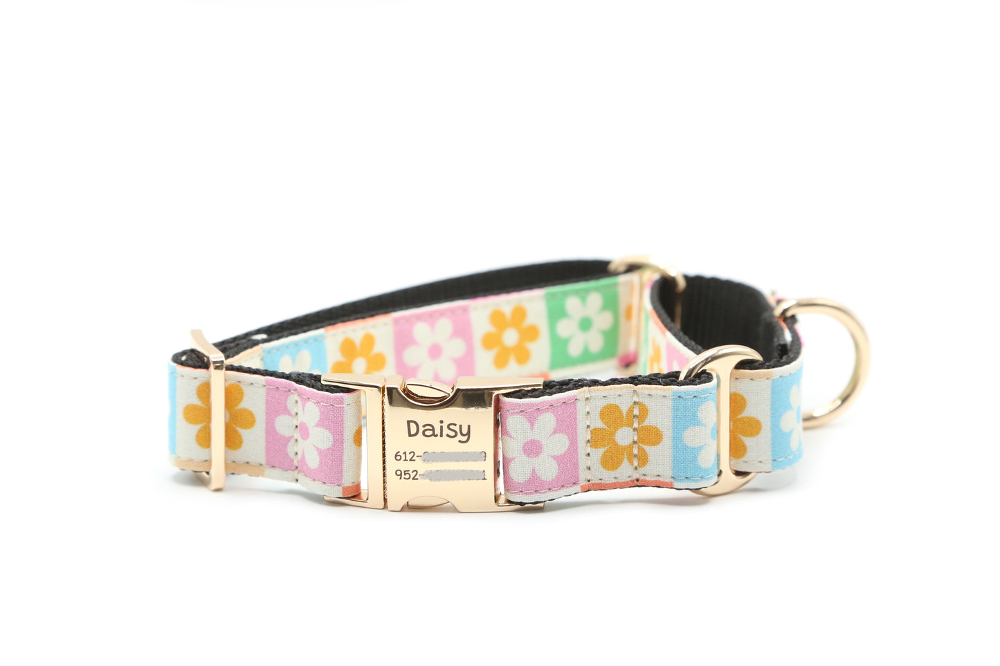 Daisy Checker floral dog collar
